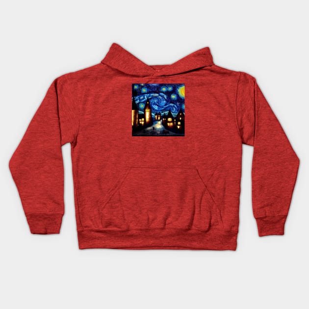 Starry Night Over Hogsmeade Kids Hoodie by Grassroots Green